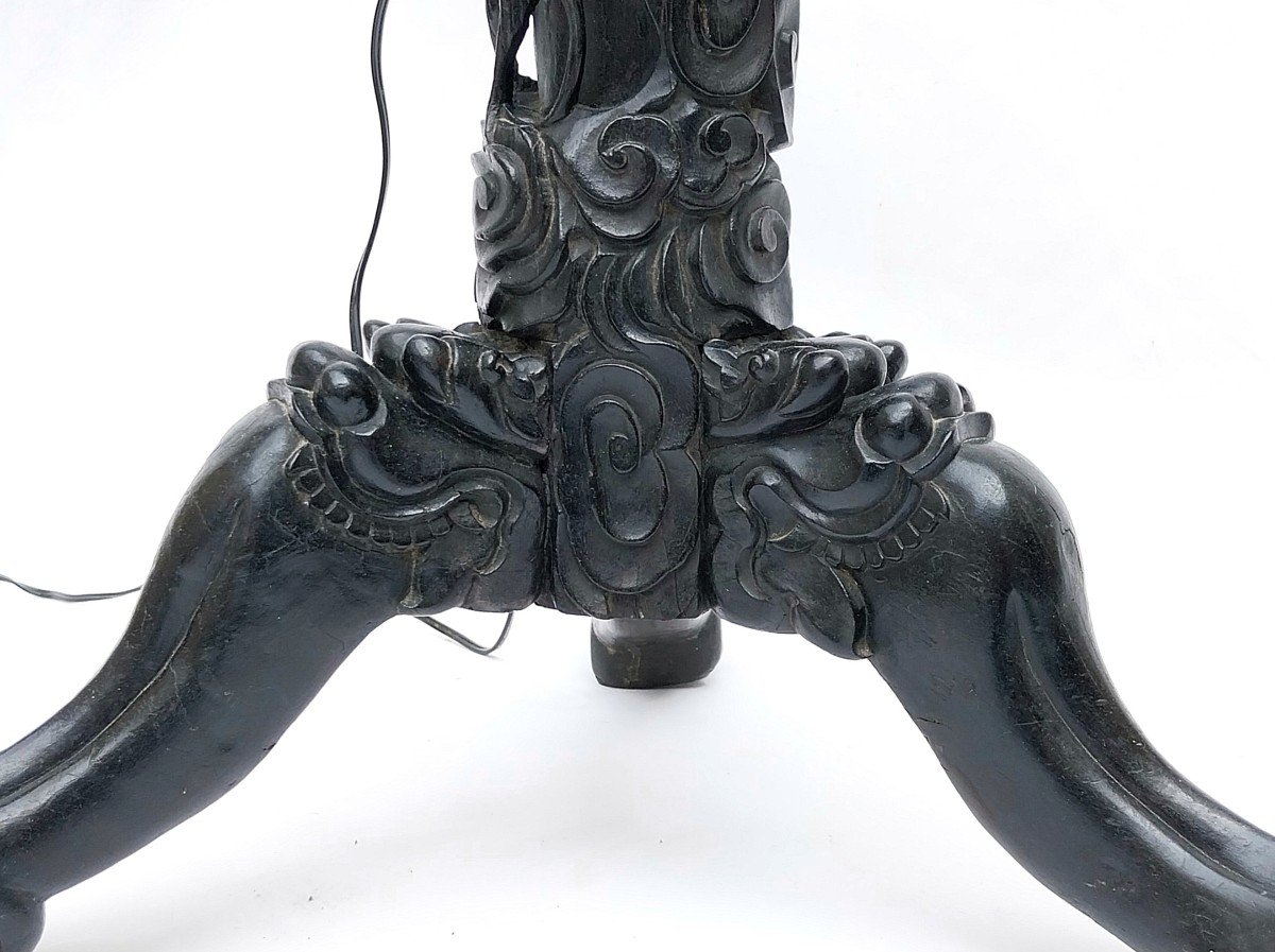 China - Floor Lamp Tripod Floor Lamp Carved Wood Dragon Chinese Floor Lamp 19th 1900-photo-7