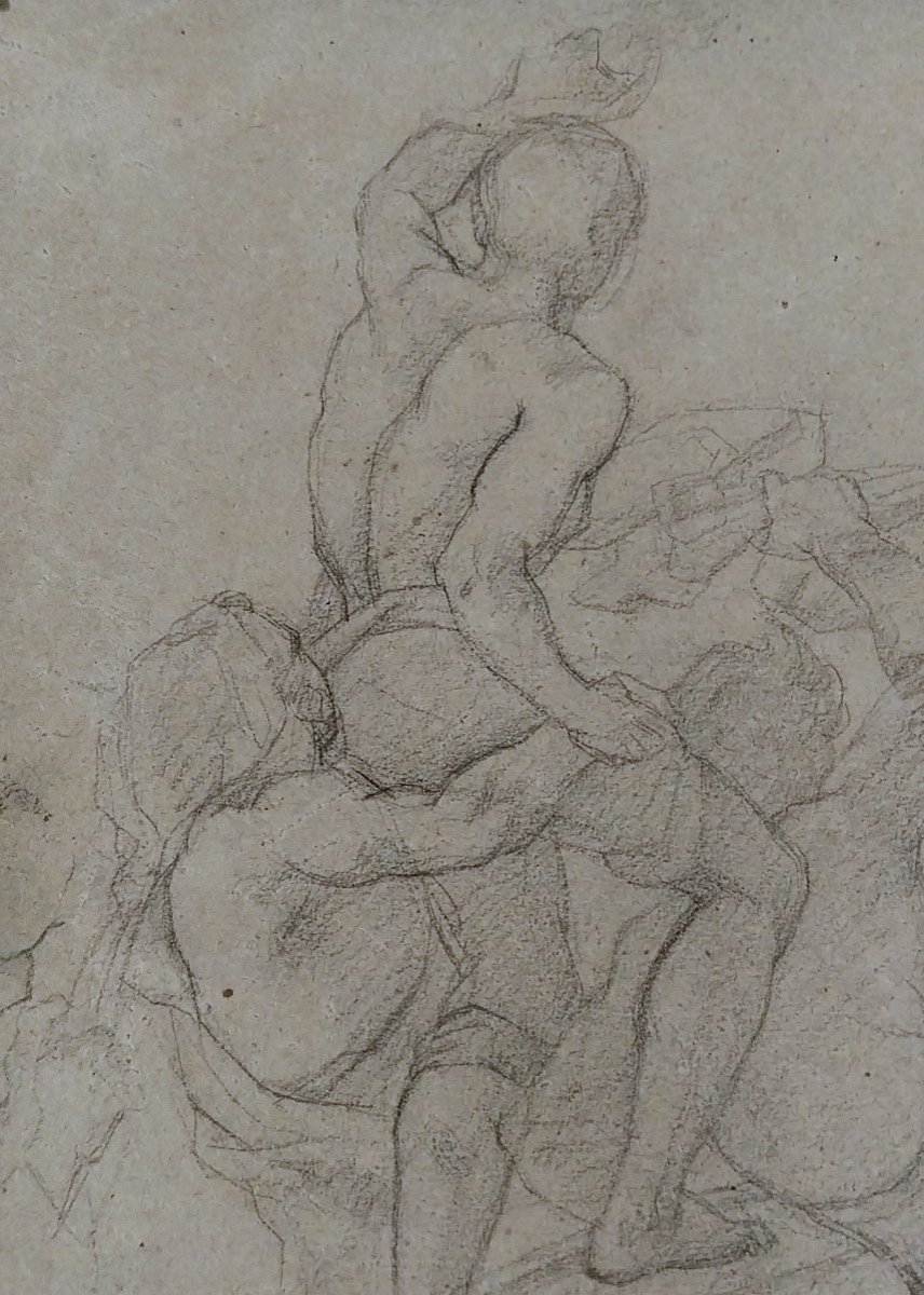 Dessin Au Crayon d'Après Le Radeau De La Méduse De Gericault Signé Boisboissel Cadre Bois Doré