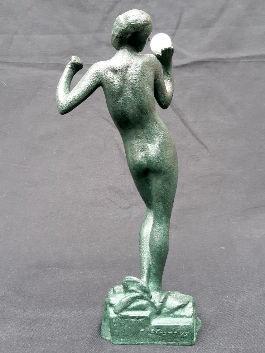 Sculpture Bronze Art Deco 1930 Signé Le Faguays Femme Nue Nymphe à La Balle Fayral Guerbe-photo-4