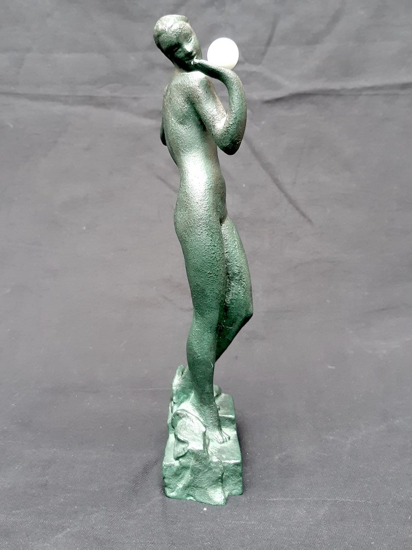 Sculpture Bronze Art Deco 1930 Signé Le Faguays Femme Nue Nymphe à La Balle Fayral Guerbe-photo-3