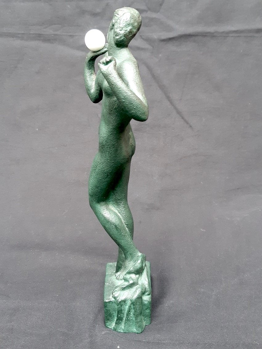 Sculpture Bronze Art Deco 1930 Signé Le Faguays Femme Nue Nymphe à La Balle Fayral Guerbe-photo-6