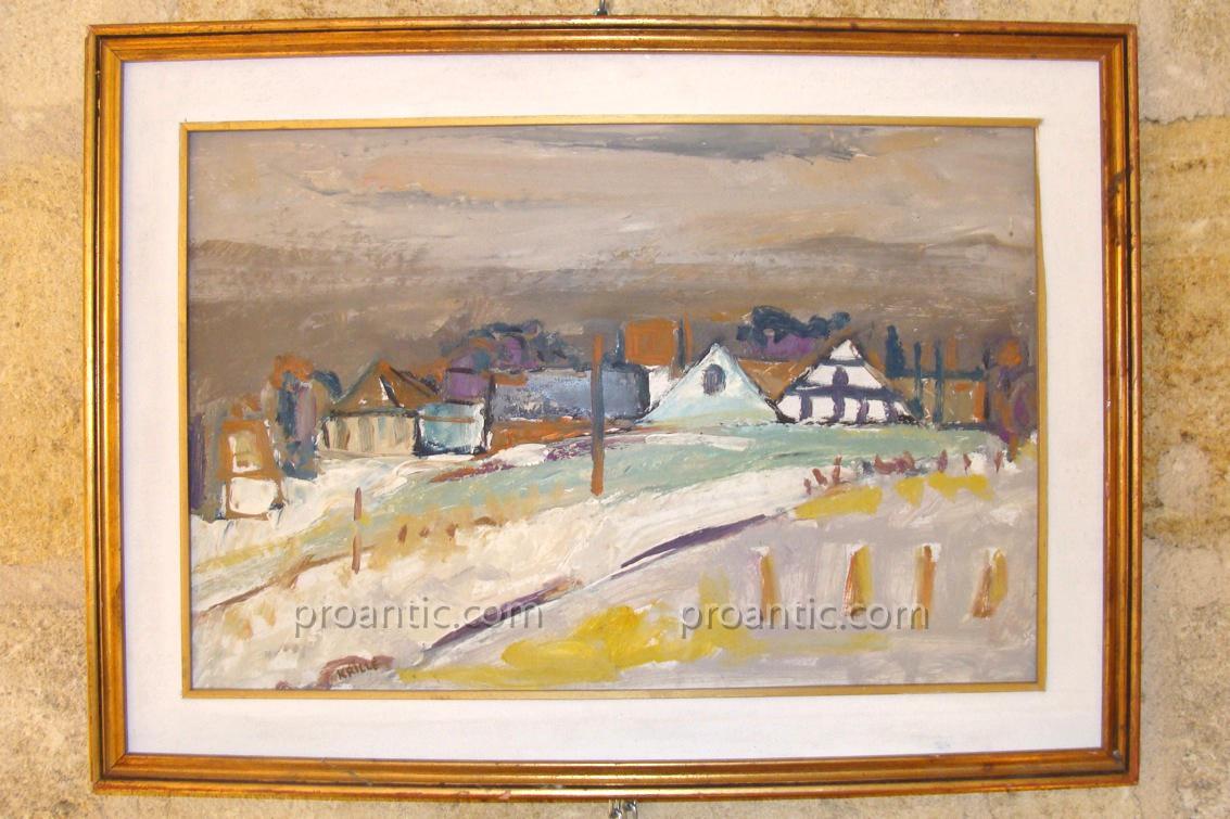 Krillé Jean - Paysage Village Suisse Enneigé - Tableau Huile Sur Panneau-photo-2