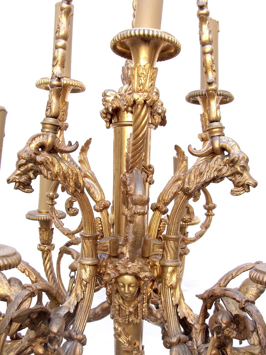 Louis XVI Style Bronze Chandelier 9 Lights In The Manner Of Dasson Beurdeley Thomire-photo-3