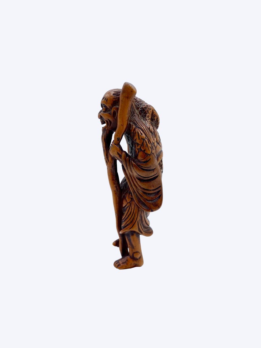 Netsuke Bois Gama Sennin - époque Edo-photo-3