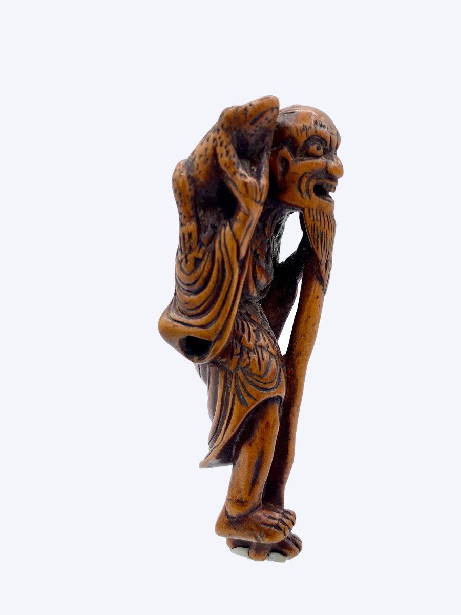 Netsuke Bois Gama Sennin - époque Edo-photo-4