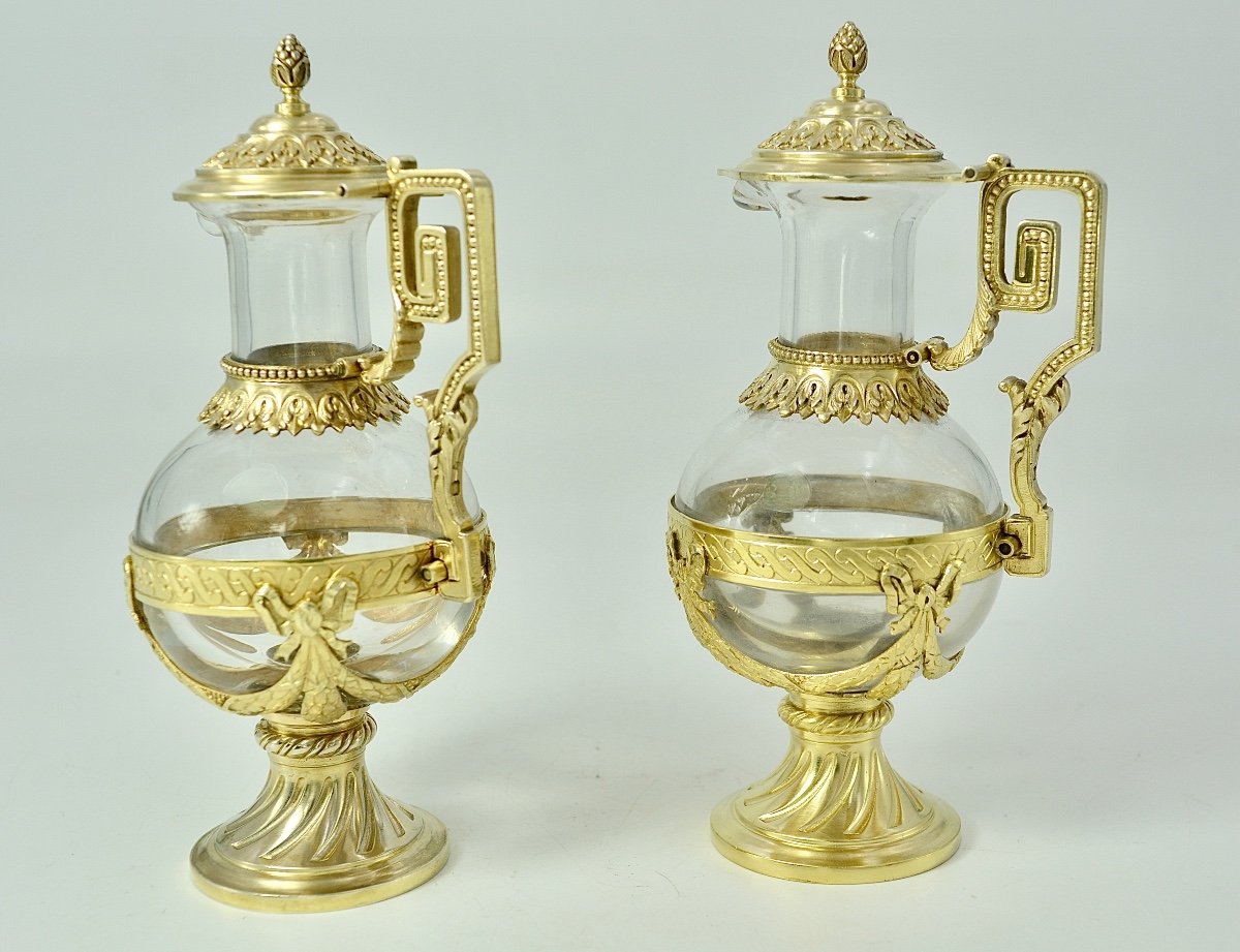 Pair Of Cruets In Crystal And Vermeil. France 19th Century-photo-1