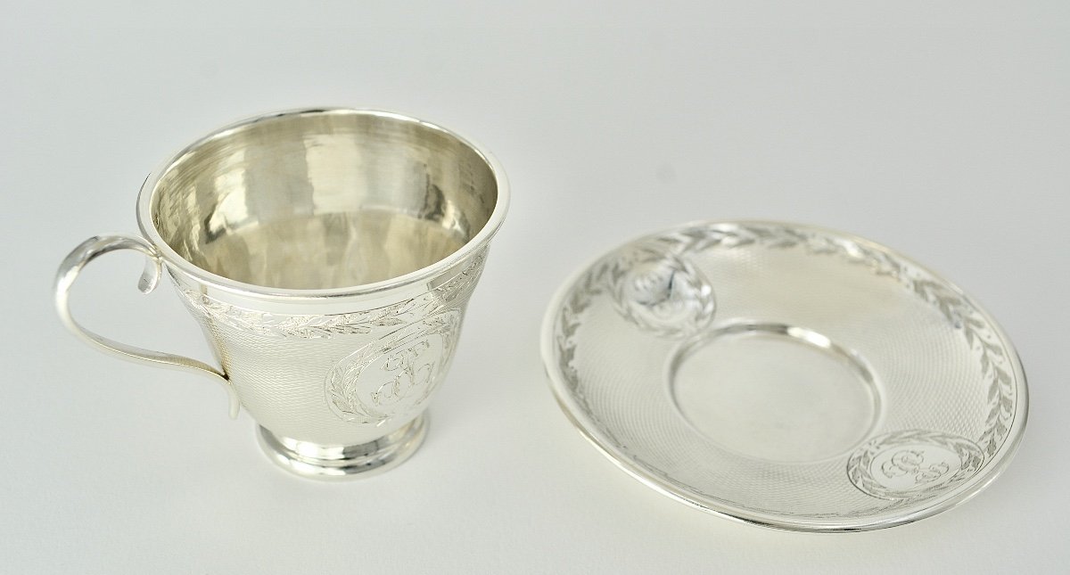 Tasse Et Sa Sous Tasse Argent Napoleon III Par Roussel  Orfèvre / 5 pièces disponibles -photo-3