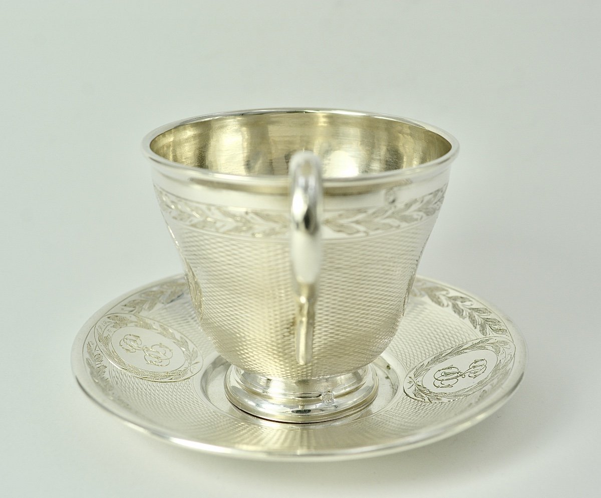 Tasse Et Sa Sous Tasse Argent Napoleon III Par Roussel  Orfèvre / 5 pièces disponibles -photo-8