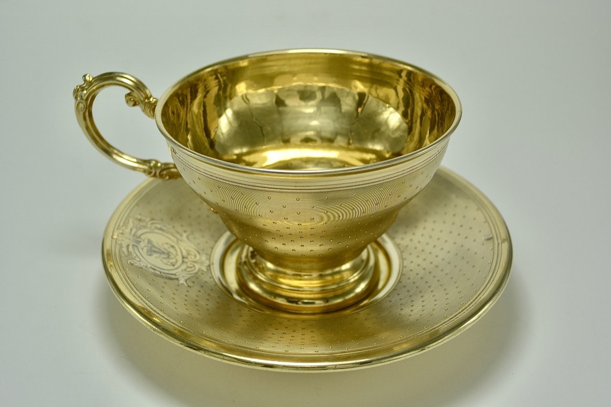 Cup And Saucer Gilt Silver Napoleon III By Vautrin Orfèvre / 2 Pieces Available-photo-2