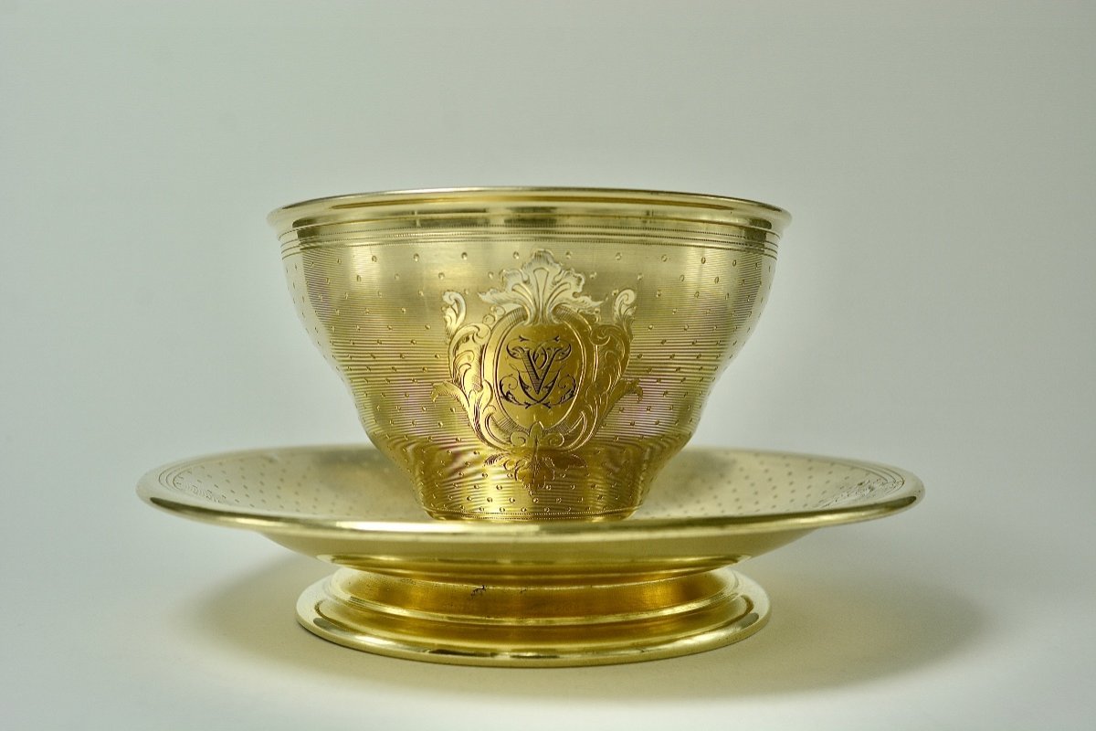 Cup And Saucer Gilt Silver Napoleon III By Vautrin Orfèvre / 2 Pieces Available-photo-4