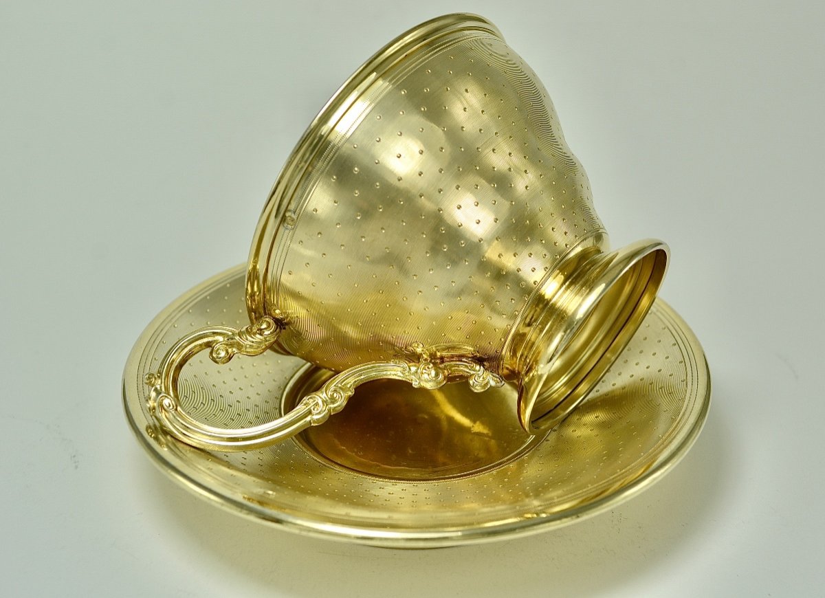 Cup And Saucer Gilt Silver Napoleon III By Vautrin Orfèvre / 2 Pieces Available-photo-1