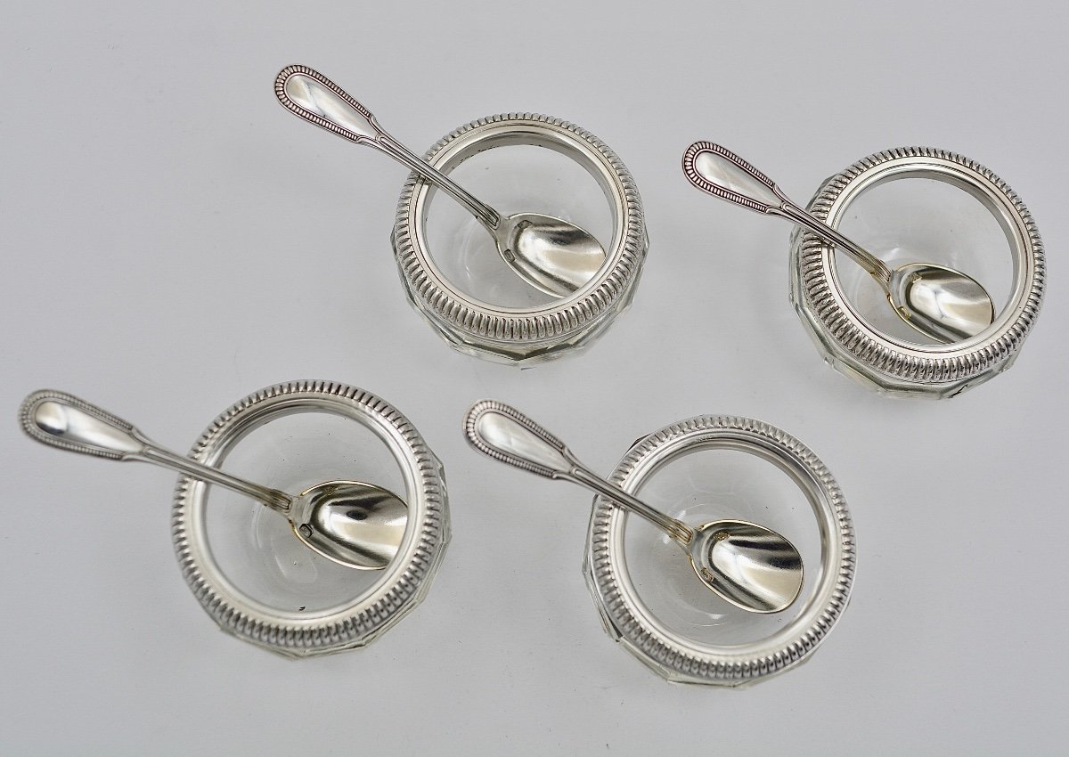 Christofle Nineteenth Century, Salerons And Their Spoons In Silver