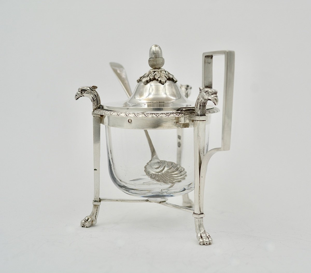 Mustard Pot In Silver And Crystal France Circa 1805 Empire-photo-2