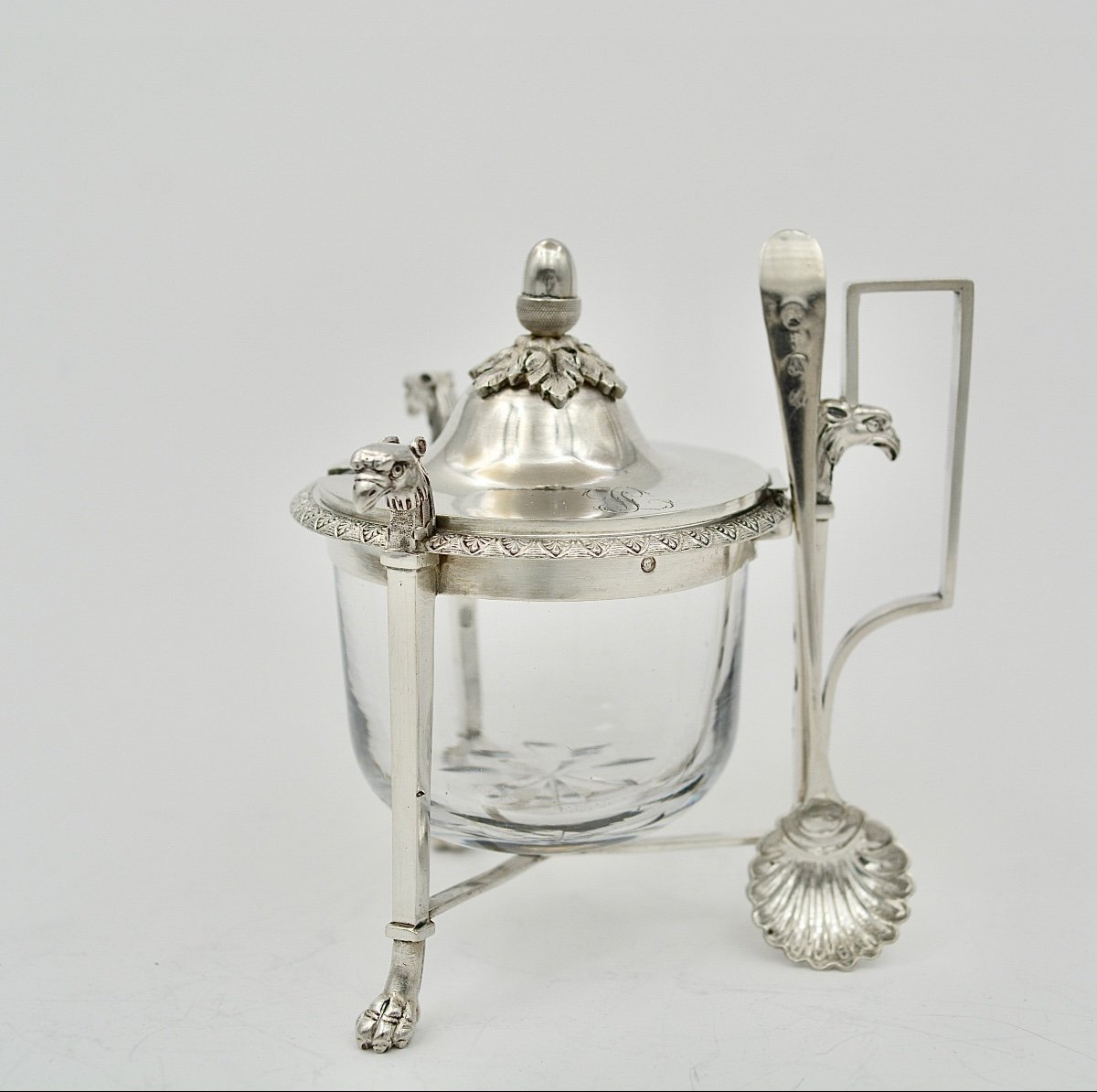 Mustard Pot In Silver And Crystal France Circa 1805 Empire-photo-4