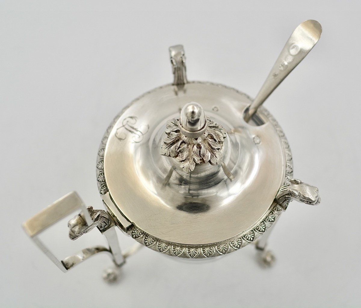 Mustard Pot In Silver And Crystal France Circa 1805 Empire-photo-1