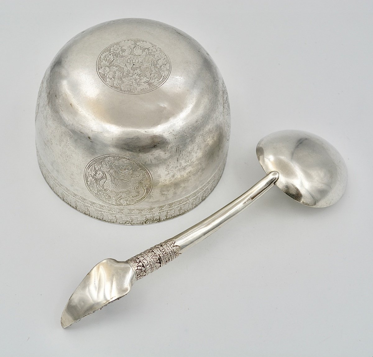 Rice Bowl And Its Silver Spoon. Cambodia Around 1900-photo-2