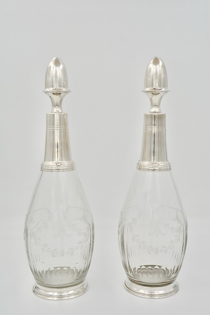 Carafes En Cristal Et Argent, France Vers 1900