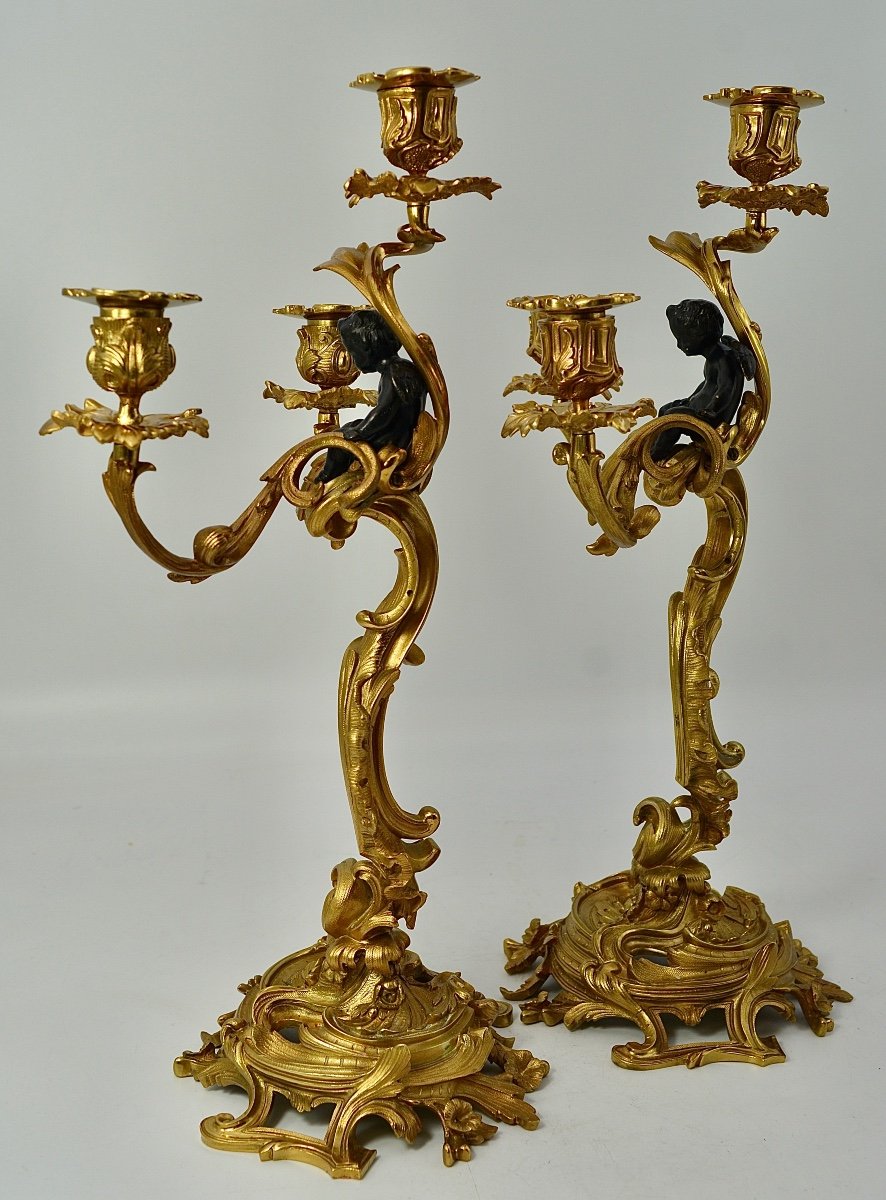 Paire De Candélabres En Bronze Doré, France Napoleon III-photo-3