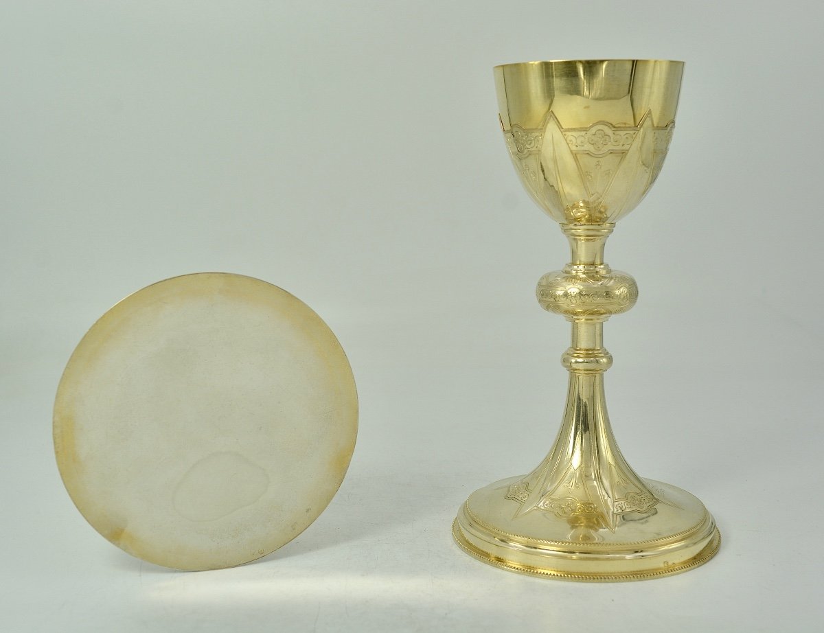 Chalice And Patene In Gilded Silver, France Circa 1927-photo-2