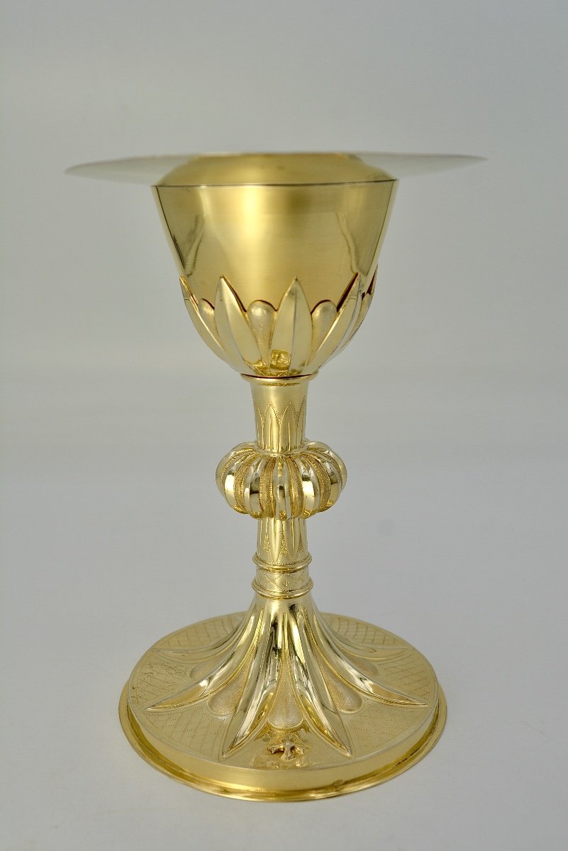 Chalice And Its Paten In Gilded Silver, France 19th Century By Jolivet Antoine Orfevre -photo-4