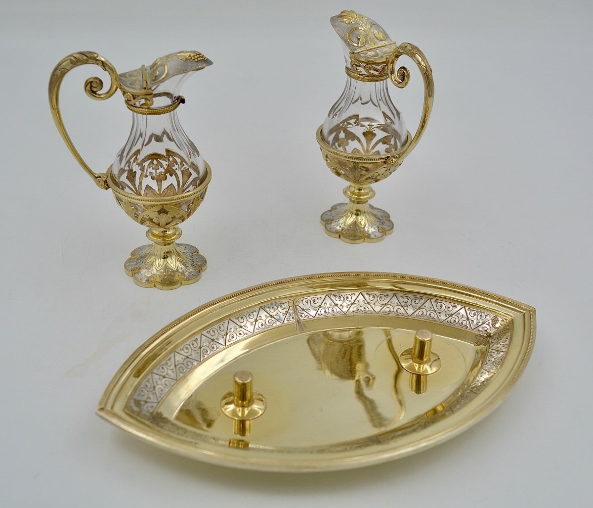 Burettes Liturgiques En Argent Et Cristal France XIXe Siecle, Par Armand Calliat Orfevre -photo-2