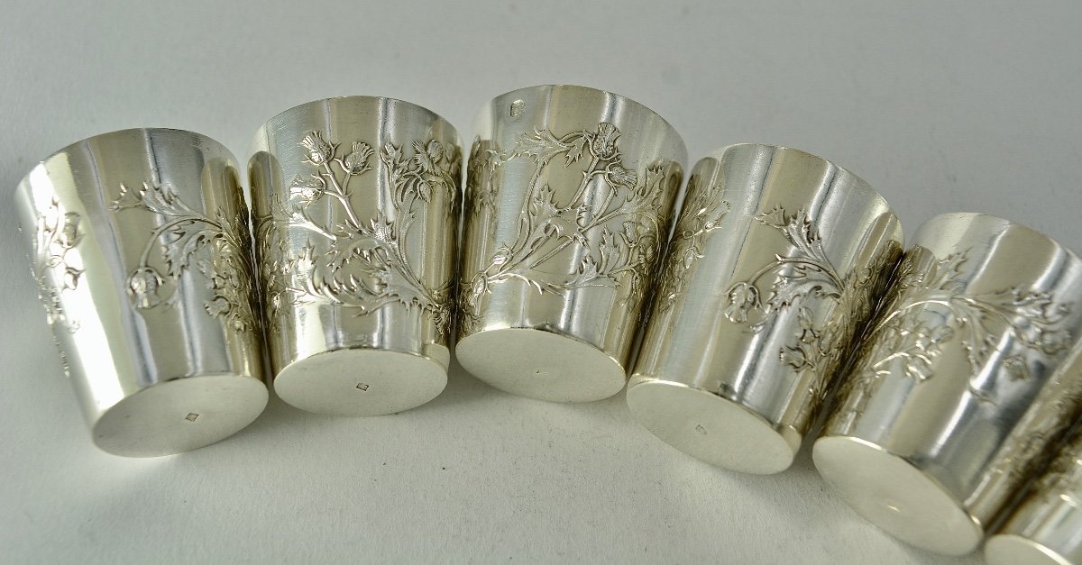 Art Nouveau. Six Liqueur Glasses In Silver France Circa 1900-photo-1