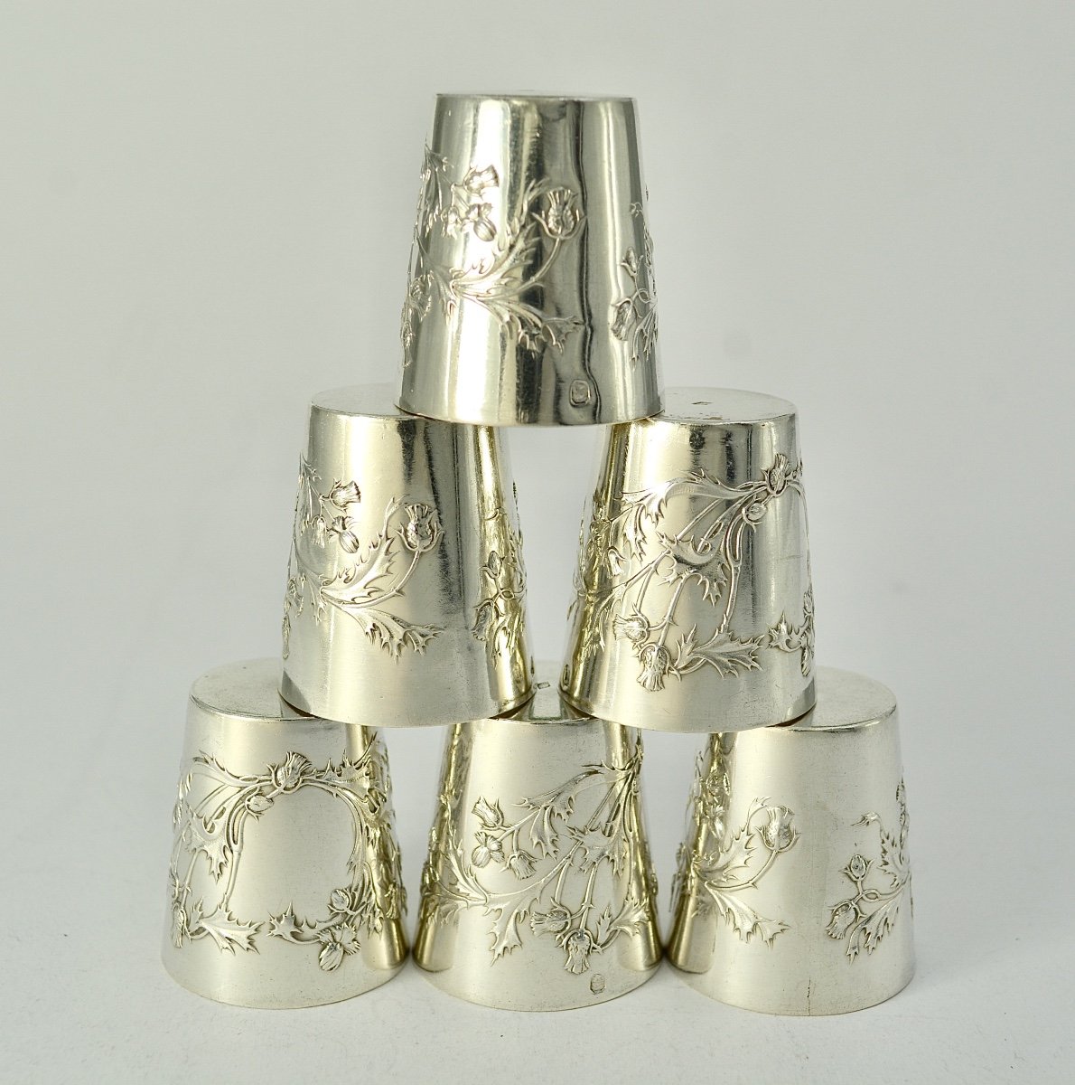 Art Nouveau. Six Liqueur Glasses In Silver France Circa 1900-photo-3