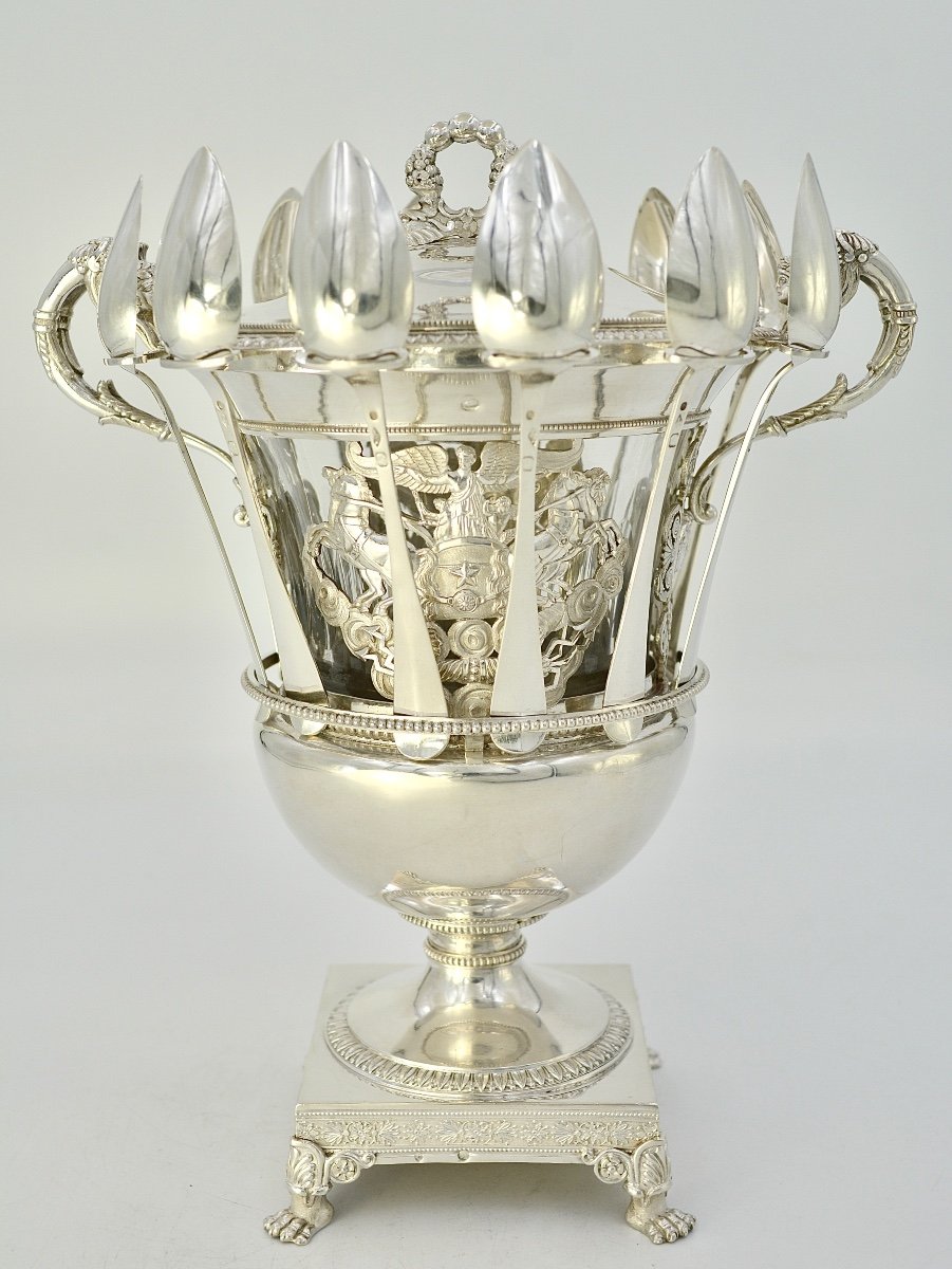 Confiturier En Cristal Et Argent , France Vers 1819 