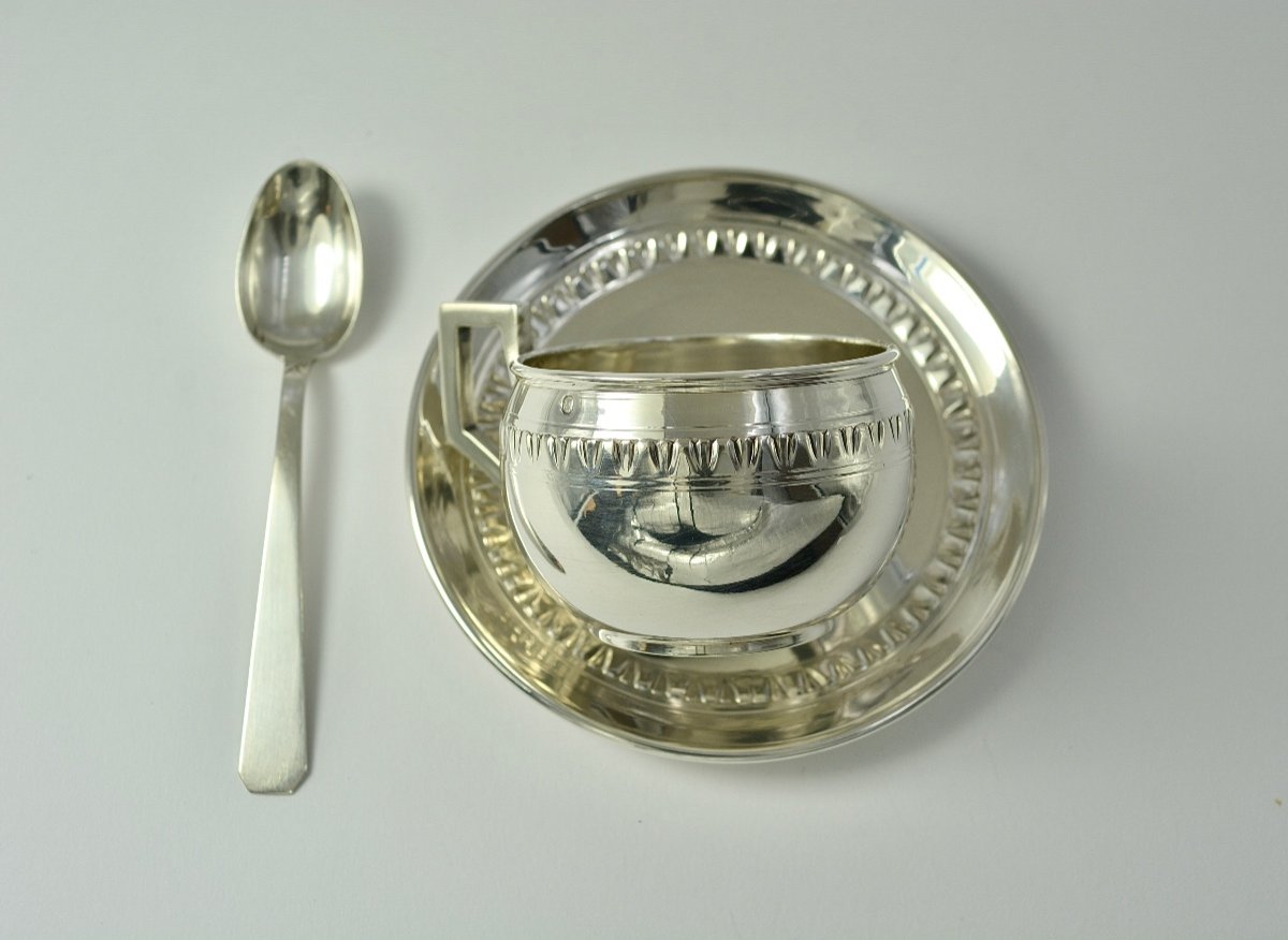 Art Deco. Cup And Its Silver Saucer France Early 20th Century -photo-3