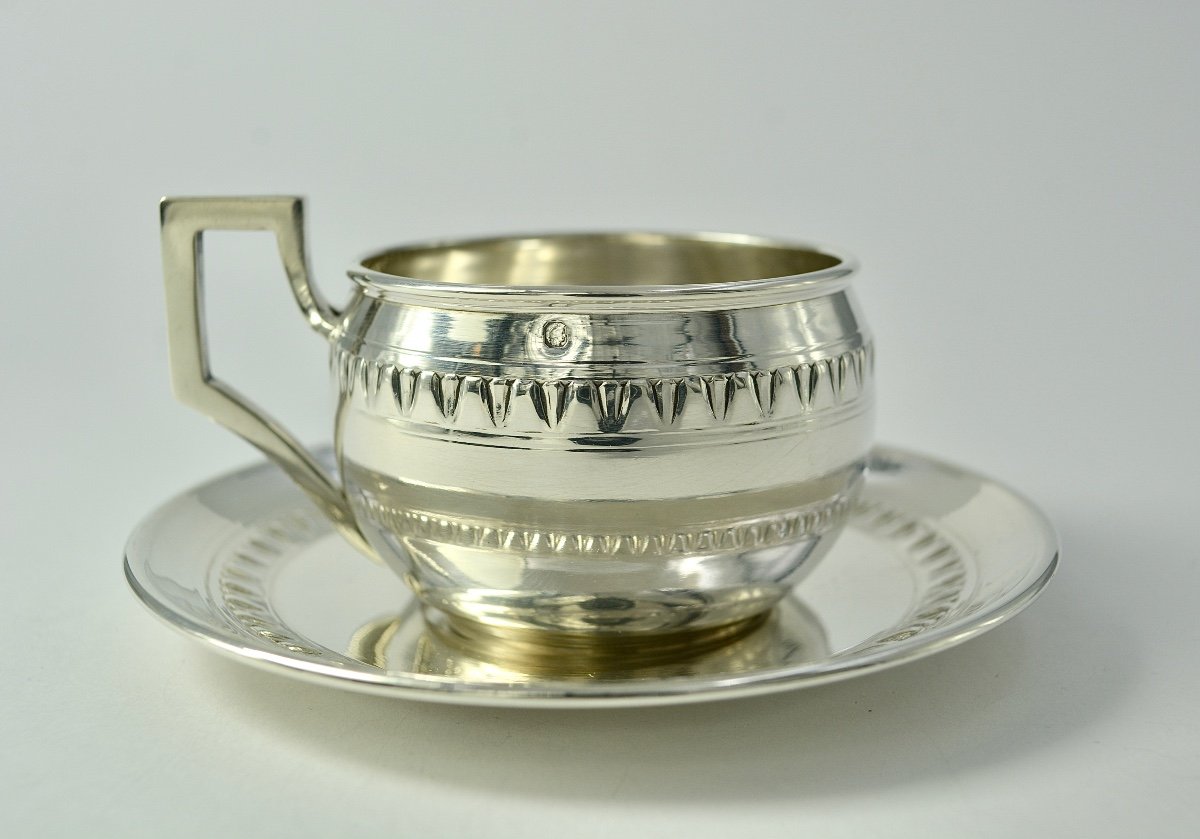 Art Deco. Cup And Its Silver Saucer France Early 20th Century -photo-3