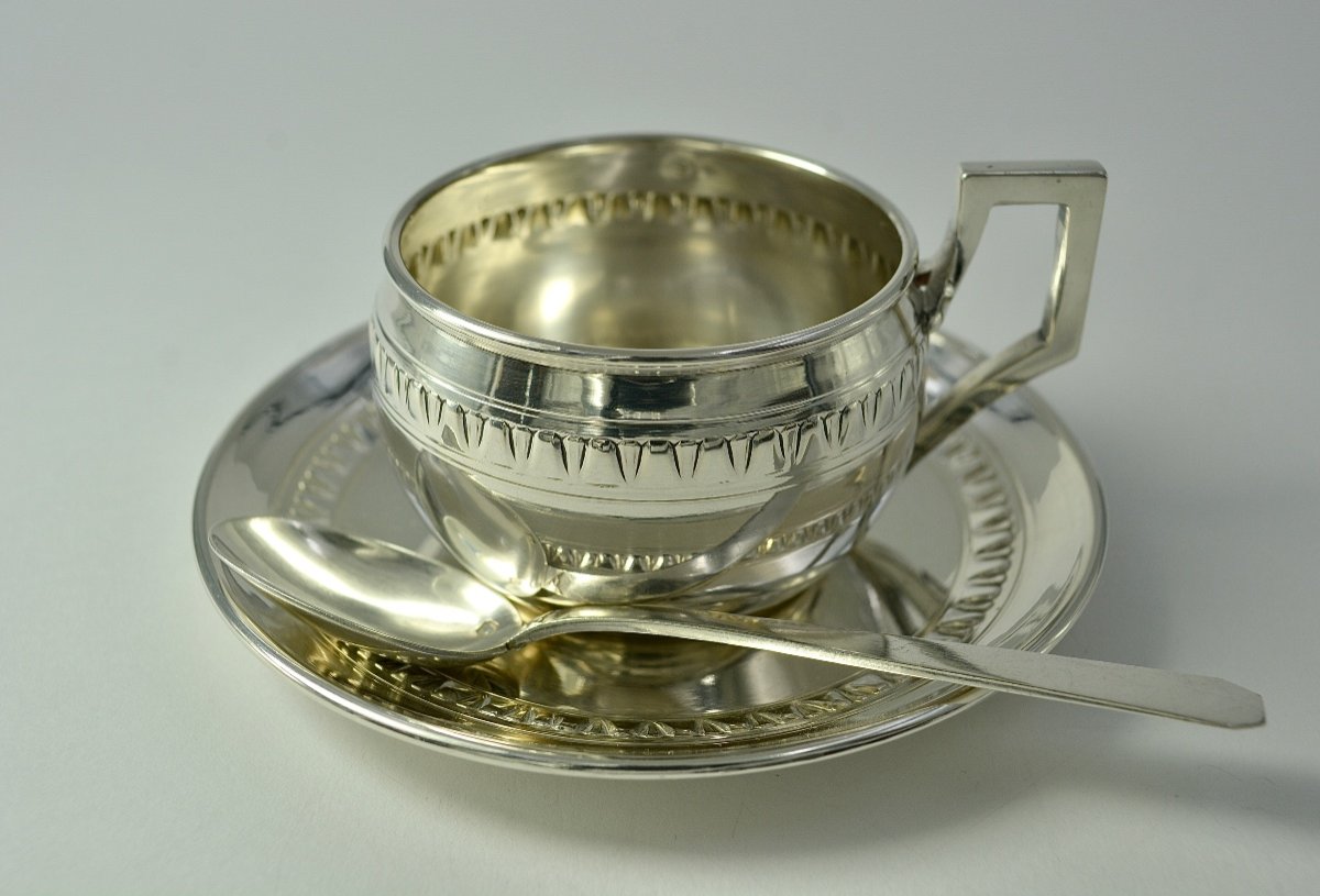 Art Deco. Cup And Its Silver Saucer France Early 20th Century 