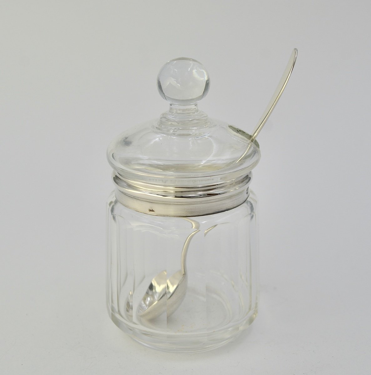 Mustard Pot In Glass And Silver, France Early 20th Century -photo-2