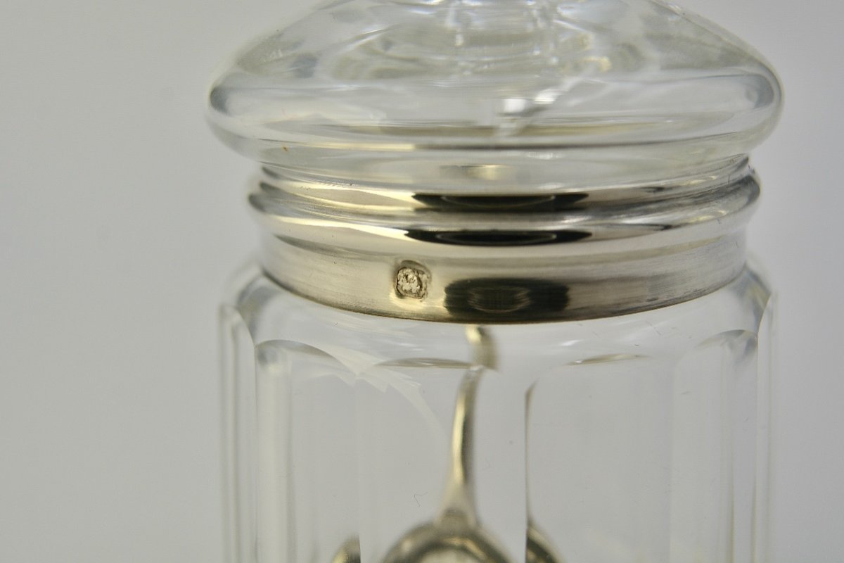 Mustard Pot In Glass And Silver, France Early 20th Century -photo-5