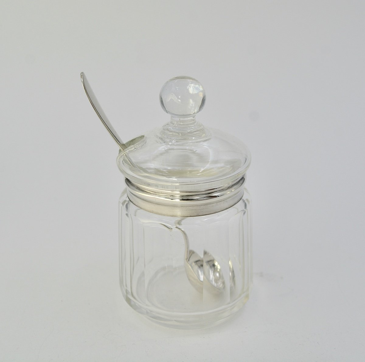 Mustard Pot In Glass And Silver, France Early 20th Century 