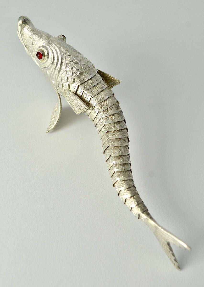 Articulated Fish In Silver Spain Mid 20th Century -photo-3