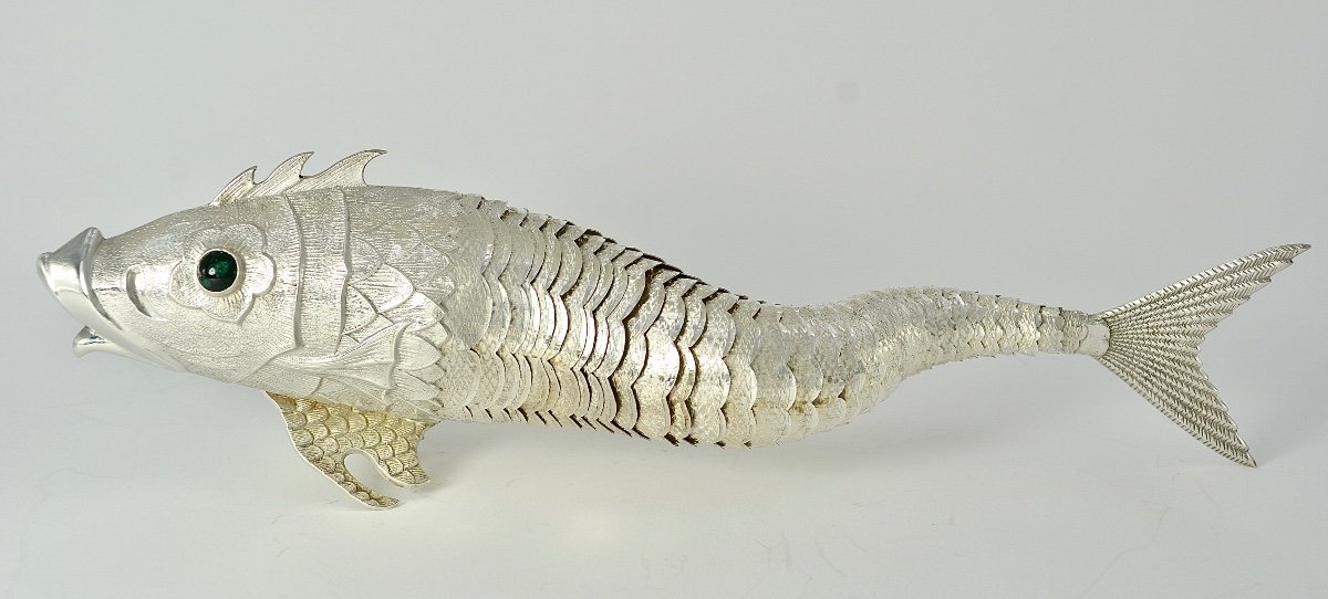 Articulated Fish In Silver Spain Mid 20th Century 