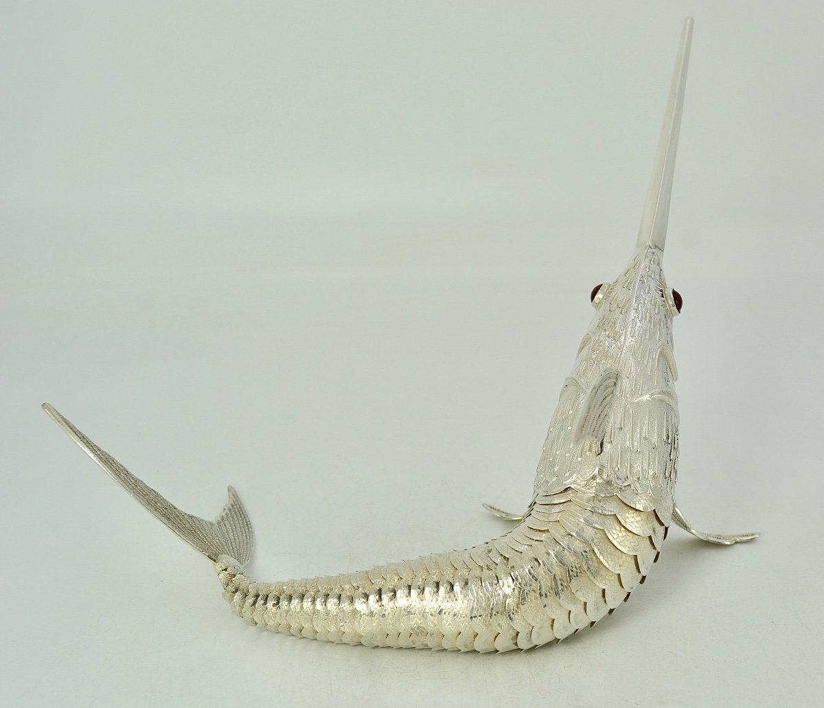 Articulated Swordfish Fish In Silver Spain Mid 20th Century -photo-3