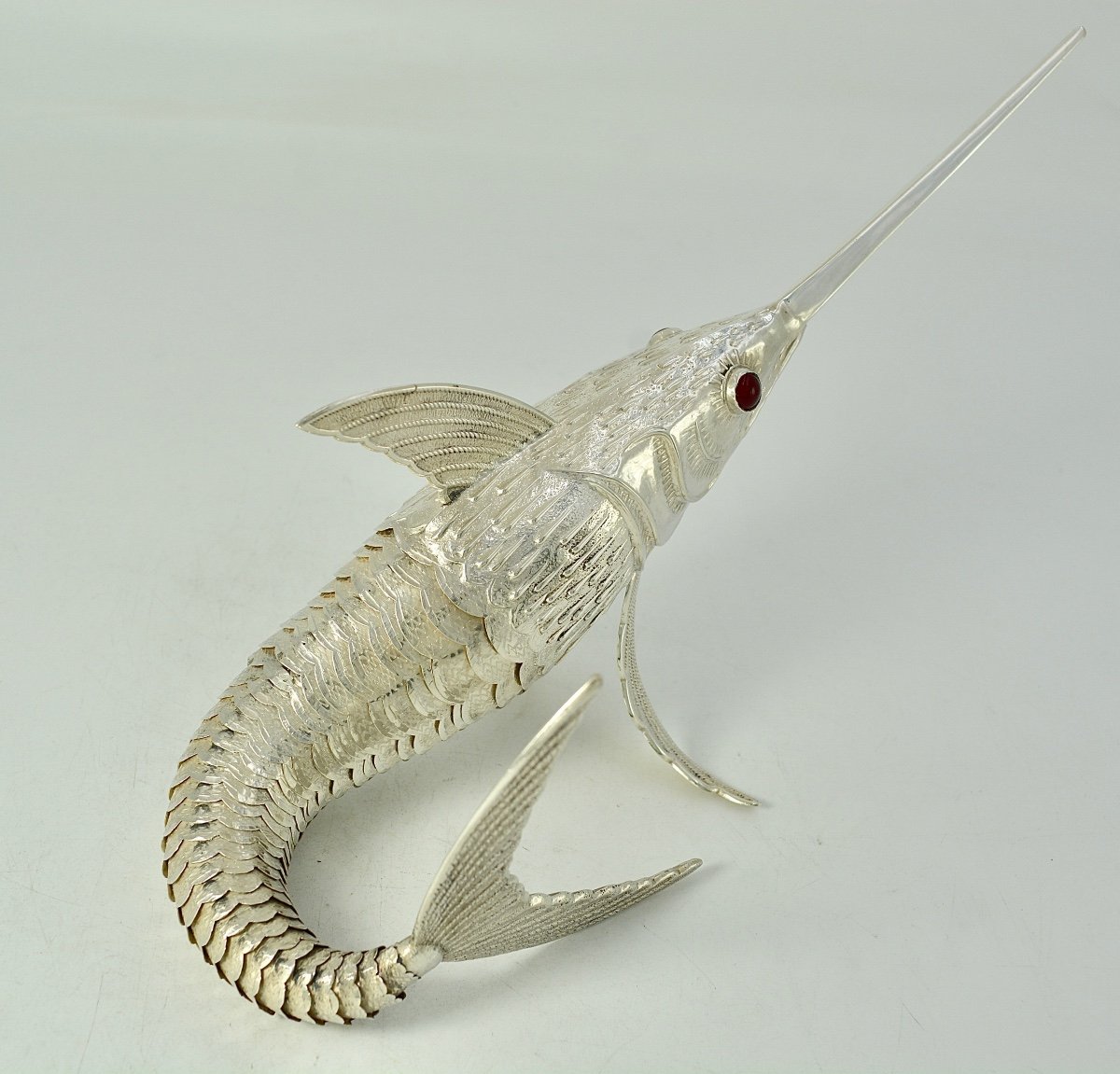 Articulated Swordfish Fish In Silver Spain Mid 20th Century -photo-2