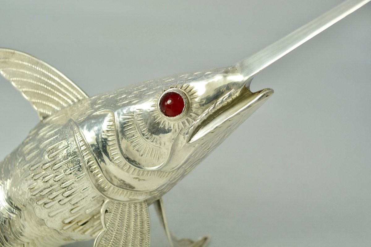 Articulated Swordfish Fish In Silver Spain Mid 20th Century -photo-4