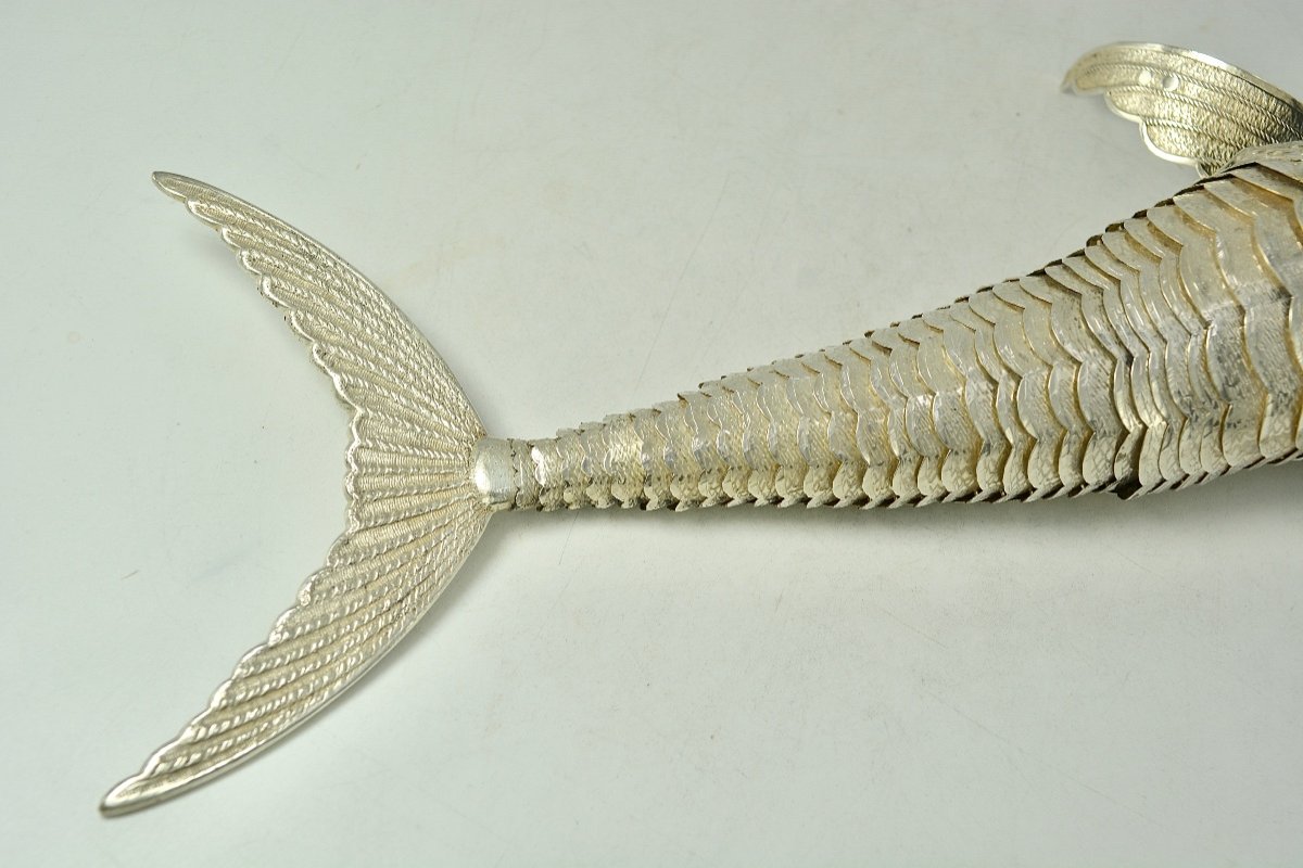 Articulated Swordfish Fish In Silver Spain Mid 20th Century -photo-7