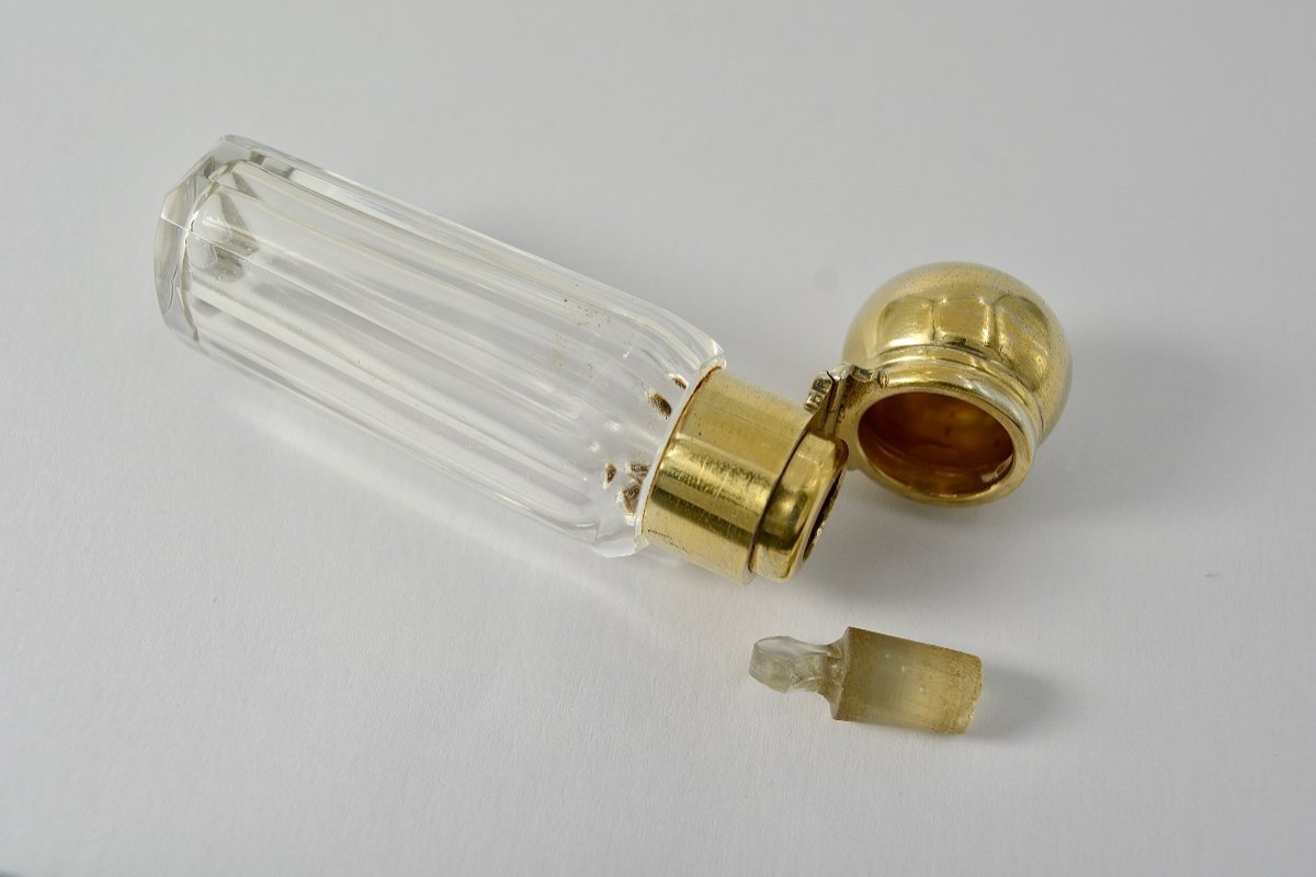 Flacon A Parfum Pour  Voyage, Cristal Argent France Vers 1900, Par Keller Orfèvre -photo-5