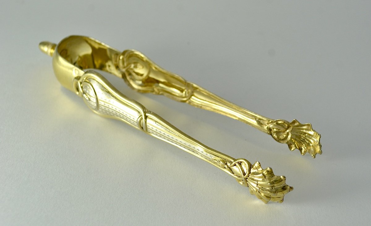 Golden Silver Sugar Tongs, France Circa 1864-photo-3