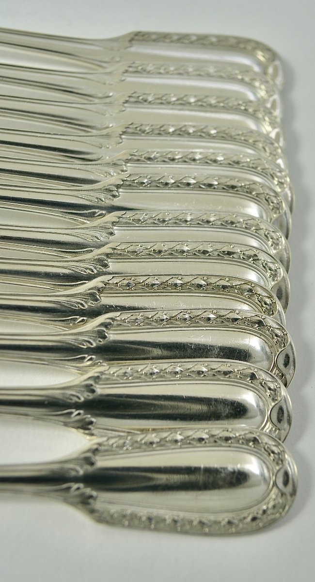 Puiforcat. Twelve Oyster Forks In Silver, France 19th Century -photo-8