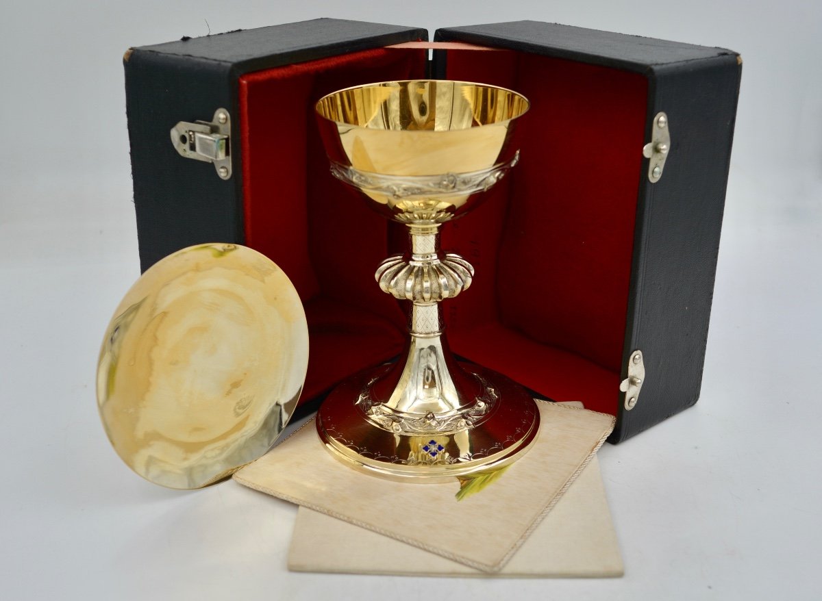 Chalice And Its Paten, Silver Gilt, France Circa 1932 By Henry Nesme Goldsmith -photo-2