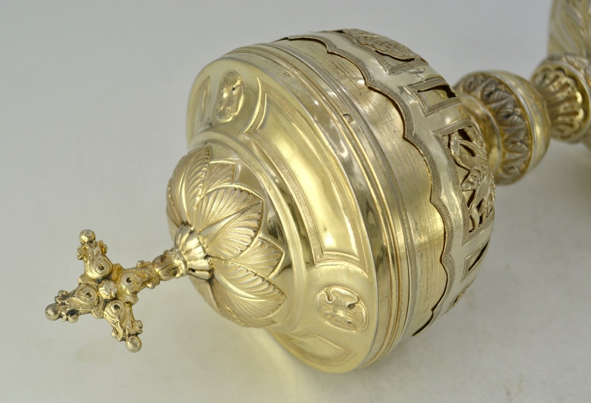 Silver Gilt Ciborium, France Circa 1940, By Favier Frères Orfèvres -photo-4