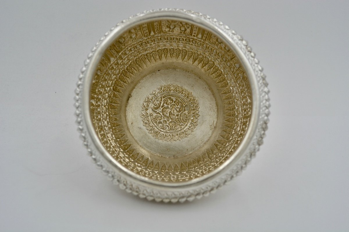 Early 20th Century Cambodian Silver Rice Bowl -photo-2