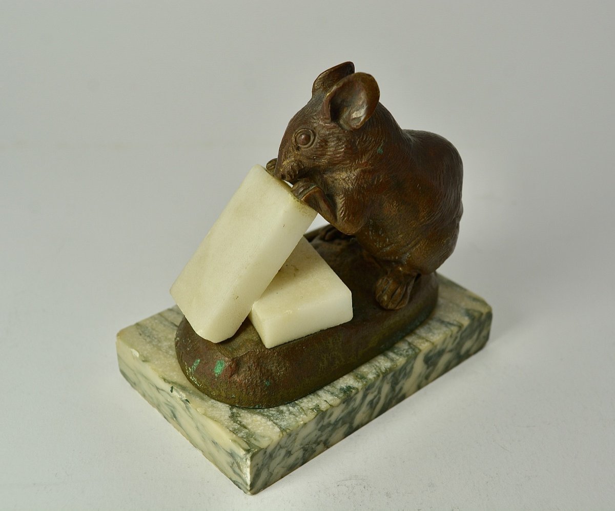 Masson, Bronze "mouse With Two Sugar Cubes" Circa 1900-photo-2