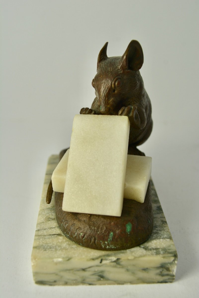 Masson, Bronze "mouse With Two Sugar Cubes" Circa 1900-photo-3