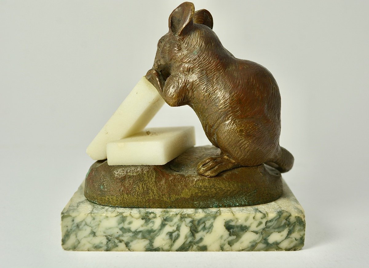 Masson, Bronze "mouse With Two Sugar Cubes" Circa 1900-photo-4