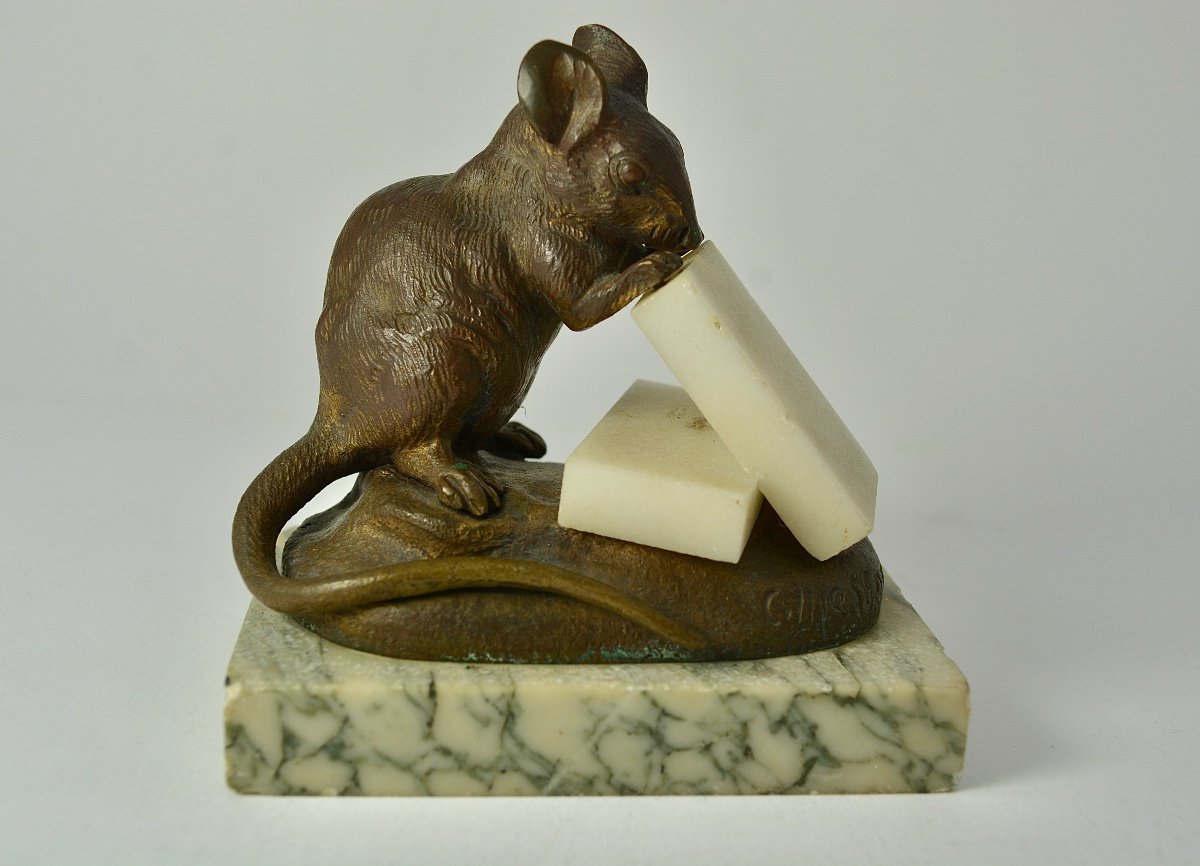 Masson, Bronze "mouse With Two Sugar Cubes" Circa 1900-photo-2